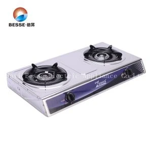 두 개의 버너를 가진 고전적인 가스 난로 스테인레스 스틸